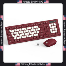 Wireless Keyboard and Mouse Combo Silent Full Size Office Home Wine Red picture