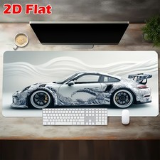 2D Flat White Ukiyo-e Style Sports Car Large Gaming Mouse Pad Desk Mat, 35.4 X picture