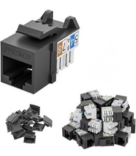 25pk FGB Slim Profile Cat6 RJ45 Keystone Jacks 90 Degree Ethernet 10 Gbps Black picture