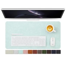 Mint Green Distressed Leather Desk Mat - Non-Slip PU Pad for Office & Home, Larg picture
