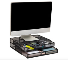 Mind Reader Metal Desk Monitor Stand Riser with2 Drawers - Black picture