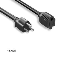 10PCS 10ft 14 AWG Power Extension Cable NEMA 5-15P to 5-15R 15A/125V SJT Black picture