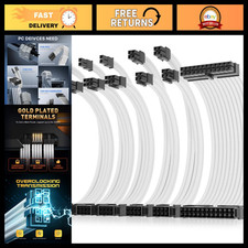 16AWG White Power Supply Extension Cable Kit, Dual EPS & PCI-E, 30cm Length picture