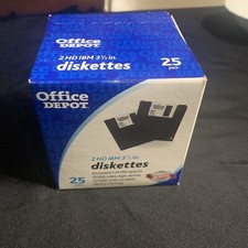 Office Depot 3.5in Floppy Diskettes IBM Format DS/HD Black Box Of 25 New Sealed picture