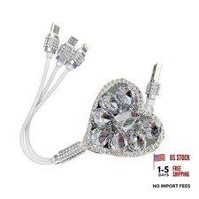 3-in-1 Car Retractable Multi Charging Cable, Rhinestone Heart Data 1 PCS White picture