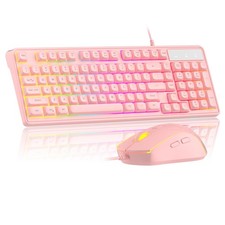 Pink Creamy Wired RGB Backlit Keyboard Mouse Combo GK980 Adjustable PC Mac picture