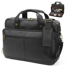 Briefcase for Men Leather Laptop Bag 16 Inch Messenger Bag Vintage Black picture