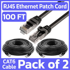2 Pack 100FT Cat6 Ethernet Patch Cord Black RJ45 LAN Cable Network Internet Cord picture