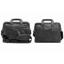 Samsonite Black Leather Computer Briefcase Calculator Shoulder Strap Vintage picture