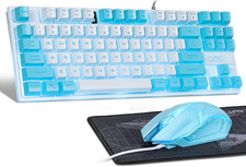NEW Blue Keyboard and Mouse Combo, 87 Keys TKL USB Wired LED Light Up Ba... picture