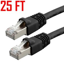 25FT CAT6A Ethernet LAN Network Patch Cable RJ45 STP 10G COPPER 26AWG BLACK picture