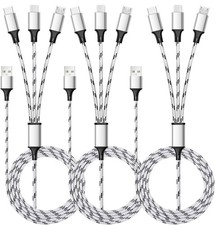Multi Charging Cable, 5ft 3Pack Charger Cable Nylon Braided 5ft, Silver picture