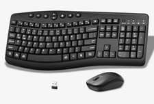 Wireless 2.4GHz Ergonomic Curved Keyboard Mouse Combo USB Plug & Play Black picture