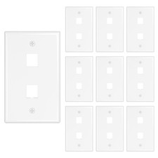10 Pack 2 Port Keystone Jack Wall Plates Single Gang Ethernet White picture