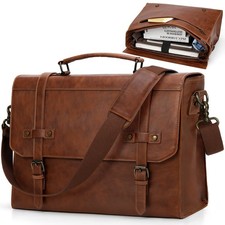 RAINSMORE Mens Messenger Bag 17 Inch Waterproof Vintage 17 inch, Brown picture