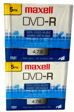 NEW (2) Maxell DVD-R 5 pack 4.7 GB Recordable Write Once DVD 120 minutes picture