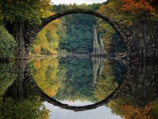 Landscape bridge river reflection fall colorful germany Custom Gaming Mat Desk picture