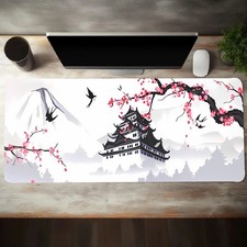 1pc Large Non-Slip Rubber Mouse Pad with Nine-Tier Pagoda and Cherry Blossoms picture