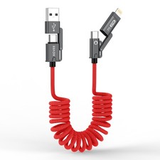 AGVEE 3ft 4-in-1 Coiled Multi Charging Charger Data Transfer Cable 3ft, Red picture