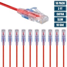 10 Pcs 2FT Slim CAT6A RJ45 Ethernet LAN Network UTP Patch Cable Cord 30AWG Red picture