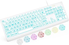 SABLUTE Large Print Backlit Keyboard, Wired USB Lighted Computer Keyboards wi... picture