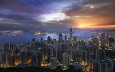 Landscape cityscape skyscraper building lights bay pier Custom Gaming Mat Desk picture