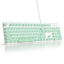 Cute Quiet Keyboard Wired Green Typewriter Light Up Backlit Round Key 104 picture