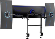 Clamp-on Dual Pole Triple Monitor Desk Mount for 1 Center Utrawide up to 49 in picture