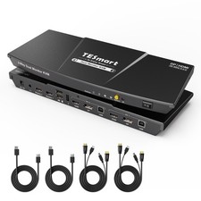TESmart 4K@60Hz DP + HDMI KVM Switch 2 Monitors 2 Computers with EDID Grey picture