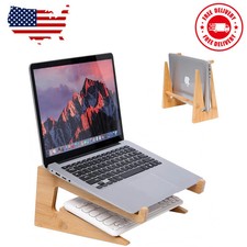 Vertical Bamboo Laptop Stand for 13 to 18.6 Inch Notebooks Desk Organizer picture
