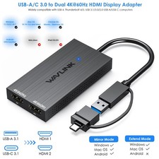 WAVLINK USB 3.1/USB C to Dual HDMI Adapter DisplayLink Dual 4K@60Hz Monitor Hub picture
