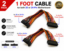 2-Pack 1FT ATX 24-Pin to 20+4 Pin Motherboard Power Supply Extension Cable picture