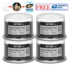 200 Ritek Pro DVD-R 16X 4.7GB Water Resistant Glossy White Inkjet Printable Disc picture