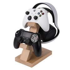 Solid Wood Dual Gamepad and Headphone Stand, Controller Storage Holder for PS... picture