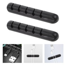 2Pcs Black Silicone Data Line Organizer Reusable Car USB Cable Holder picture