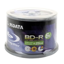 100 Ritek Ridata 6X 25GB BD-R White Inkjet HUB Printable Blu-ray Blank Disc picture