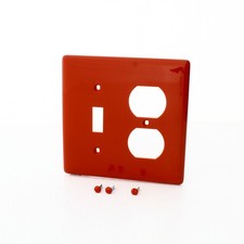 Hubbell NP18R Red 2-Gang Toggle Switch Duplex Outlet Unbreakable Wallplate Cover picture