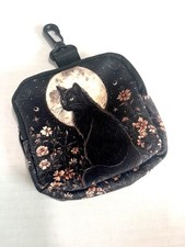 BLACK CAT MOON ACCESSORY POUCH W CARIBINER CLIP Halloween witchy tech travel picture