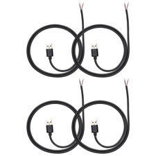 4Pcs 0.5m/1.64Ft USB Pigtail Cable, 5V 2.4A USB A to 2 Pin Bare Wires, Black picture
