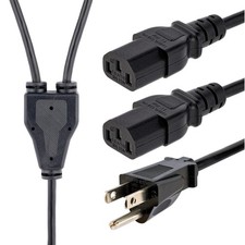 StarTech.com 10ft (3m) Computer Power Y Cord, NEMA 5-15P to 2x 10 ft, Black picture