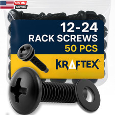 12-24 Rack Screws [50Pk] – Rack Mount Screws with Nylon Washers for Server, Netw picture