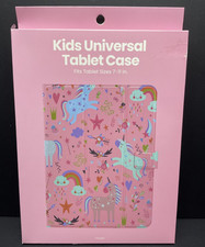 Kids Universal Tablet Case Magnetic Closing Clasp Pink Rainbows & Unicorns picture