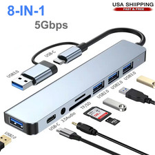 7/8 Port USB-C Hub Adapter - 5G Speed Multi Splitter for PC, Laptop & MacBook US picture