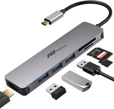 USB C Hub Multiport Adapter - 7 in 1 Portable Space Aluminum Dongle with 4K HDMI picture