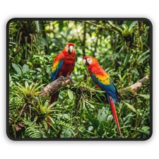 Scarlet Macaws Jungle Art Gaming Mouse Pad | Tropical Parrot Print picture