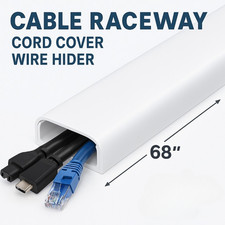 Cable Raceway Cord Cover Kit 68in Wire Hider Concealer for Wall Mounted TV White picture