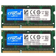 CRUCIAL DDR3L 16GB (8GB x2) 1333mhz PC3L-10600 Laptop SODIMM Memory RAM DDR3 picture