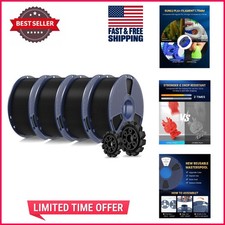 PLA+2.0 3D Printer Filament 1.75mm, Black 4-Pack (4kg) - Durable & Fast Printing picture