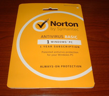 Norton  Antivirus Basic by Symantec 1 Year Subscription- 1 Windows PC New Sealed picture