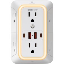 Bluestars Wall Mount Power Strips Wall Charger 6 Outlet Extender 4 Usb Ports 5V picture